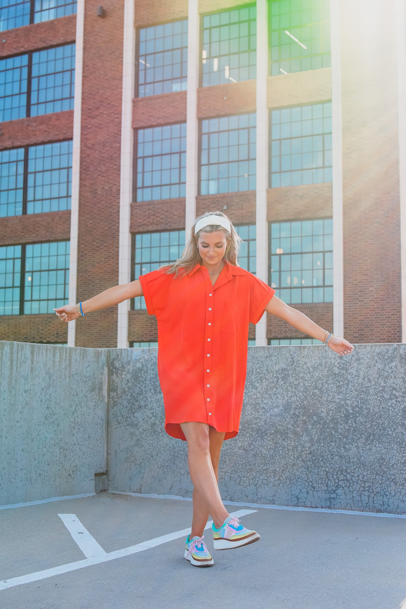 Greer Button Up Dress in Red