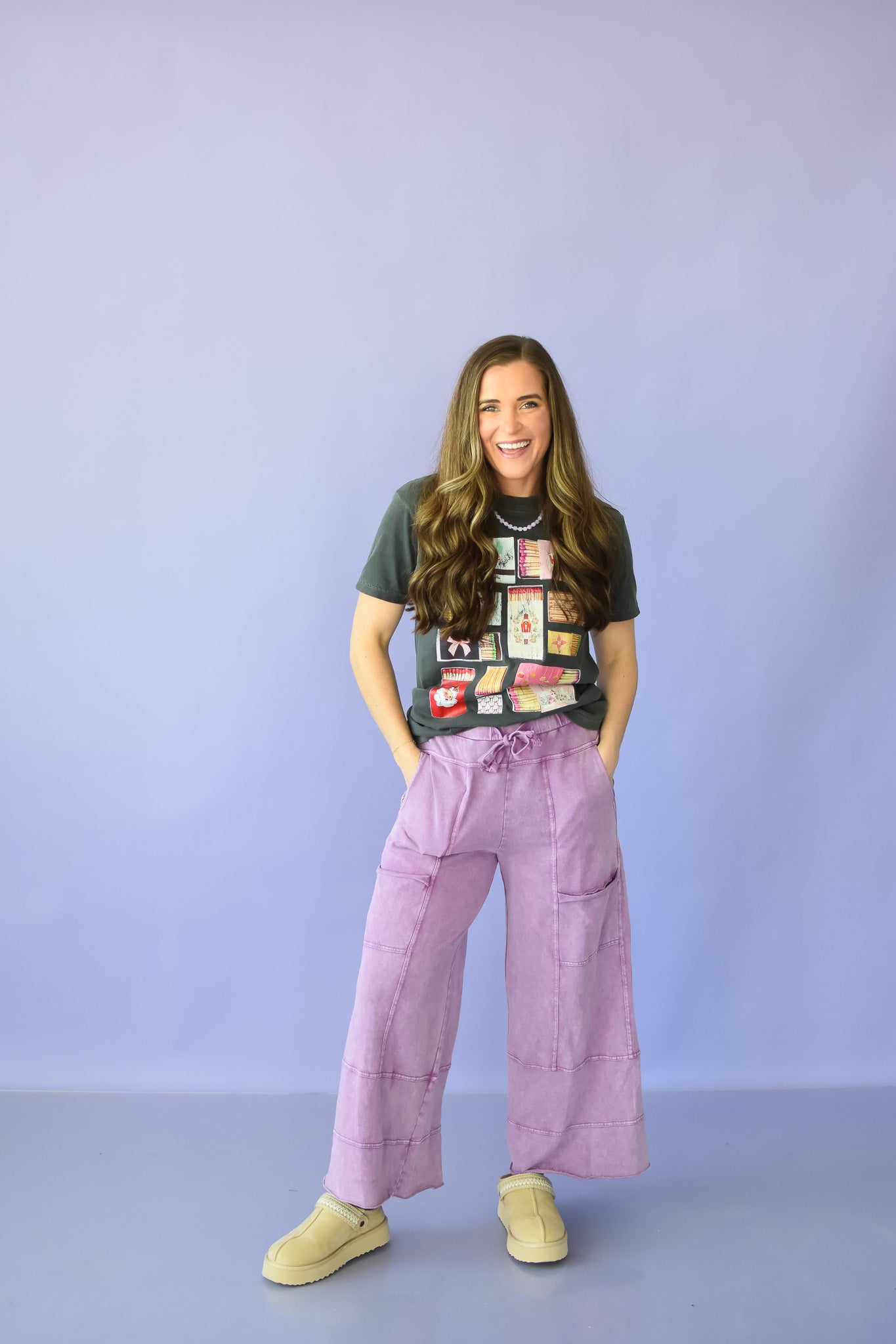 Gabby Cropped Casual Pants in Purple