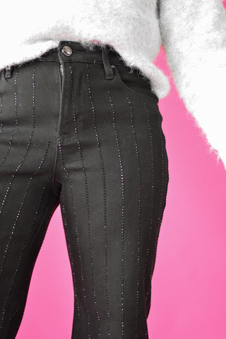 Reba Black Rhinestone Cropped Flare Jeans