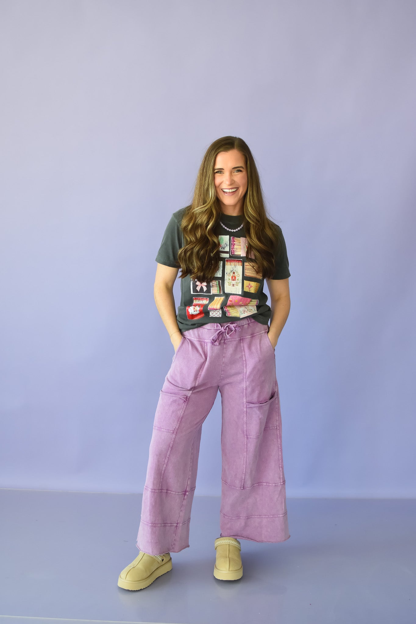 Gabby Cropped Casual Pants in Purple