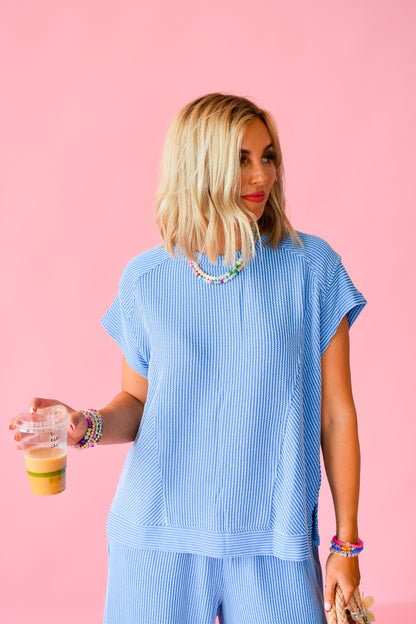 Kasie Ribbed Tee Blue