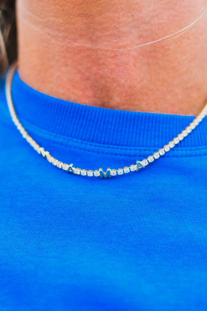 Pave Rhinestone MAMA Charm Necklace