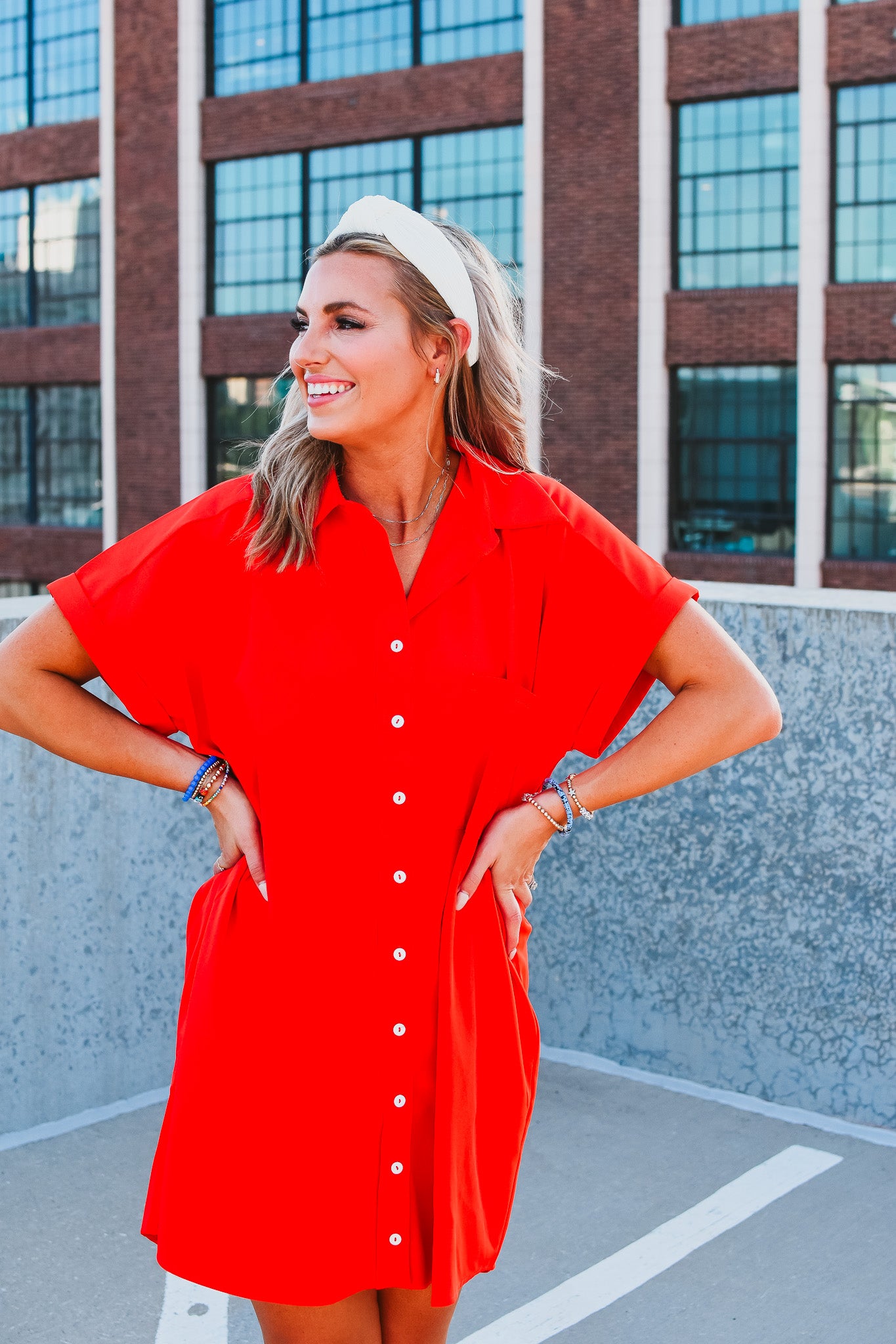 Greer Button Up Dress in Red