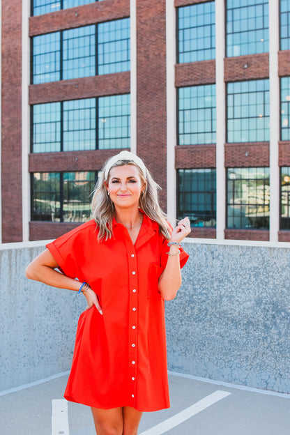 Greer Button Up Dress in Red