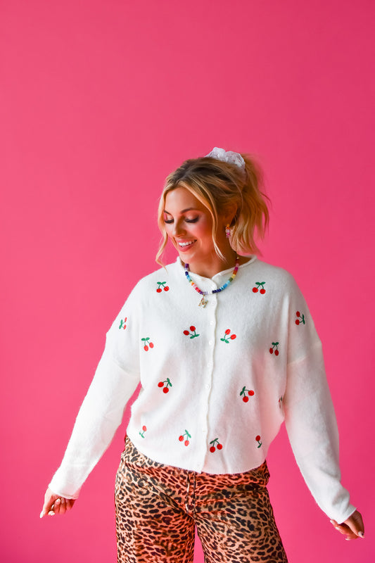 Piper Cardigan - Embroidered Cherry
