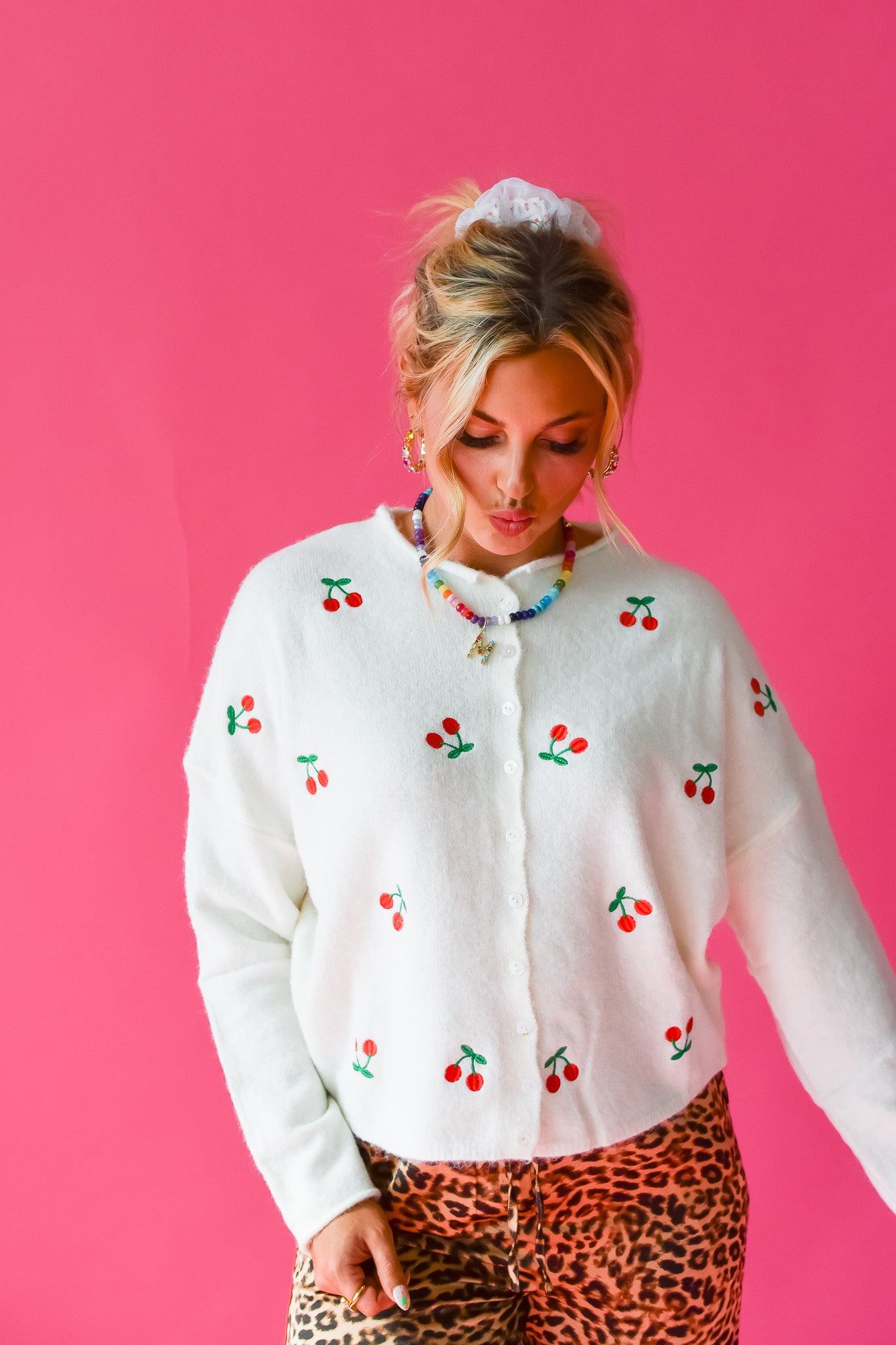 Piper Cardigan - Embroidered Cherry