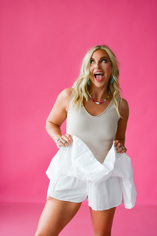 Maren Mixed Media Romper Dress - Champagne RESTOCK