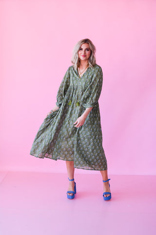 Kincaid Floral Midi Dress in Olive