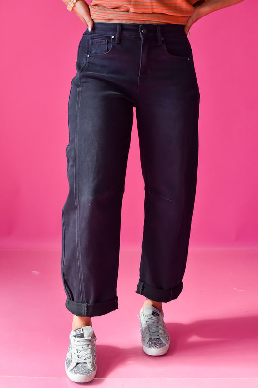 Benny Barrel Cuffed Jeans in Black