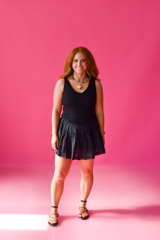 Maren Mixed Media Romper Dress - Black