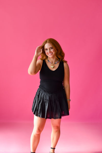 Maren Mixed Media Romper Dress - Black RESTOCK