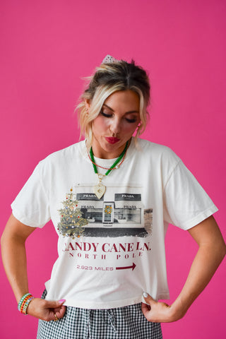 Candy Cane Lane Cropped Boyfriend Tee