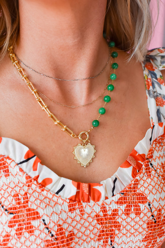 Heart Charm Necklace - Green