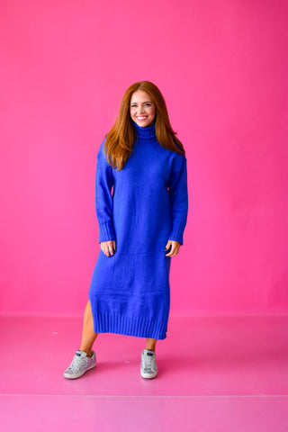 Sophia Midi Sweater Dress In Royal Blue