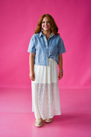 Alix Lace Midi Skirt in Cream