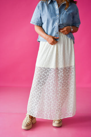 Alix Lace Midi Skirt in Cream