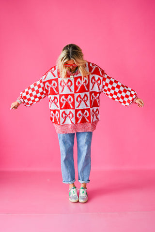 Checkered Bow Oversized Sweater