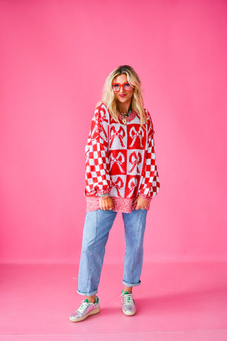 Checkered Bow Oversized Sweater