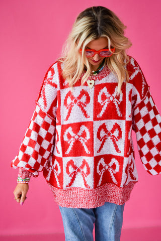 Checkered Bow Oversized Sweater