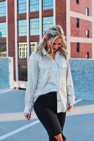 Danielle Button Danielle Sequin Button Down Top – Metallic Market