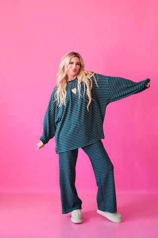 Nyah Striped Tunic Top in Forrest Green