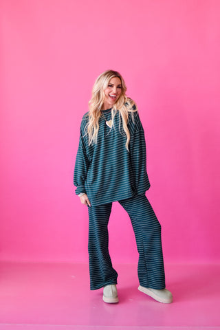 Nyah Striped Lounge Pants in Forrest Green