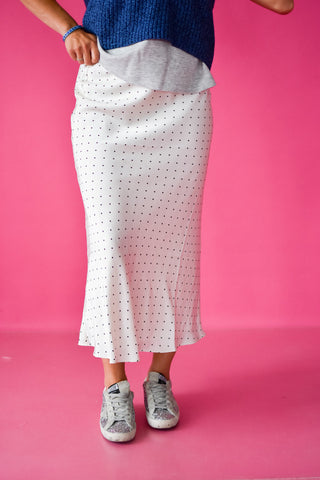 Dricella Satin Polka Dot Midi Skirt