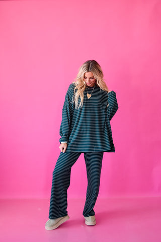 Nyah Striped Lounge Pants in Forrest Green