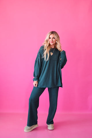 Nyah Striped Tunic Top in Forrest Green
