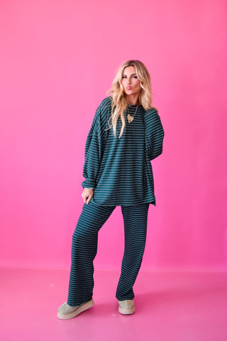 Nyah Striped Lounge Pants in Forrest Green