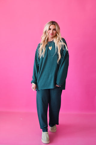 Nyah Striped Tunic Top in Forrest Green