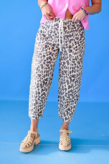 Candace Leopard Barrel Jeans in Ecru