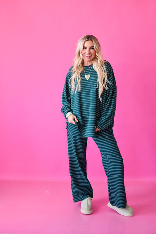 Nyah Striped Lounge Pants in Forrest Green