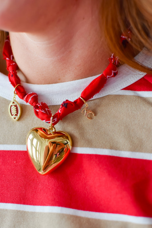 Red Bandana Gold Heart Necklace - RESTOCK