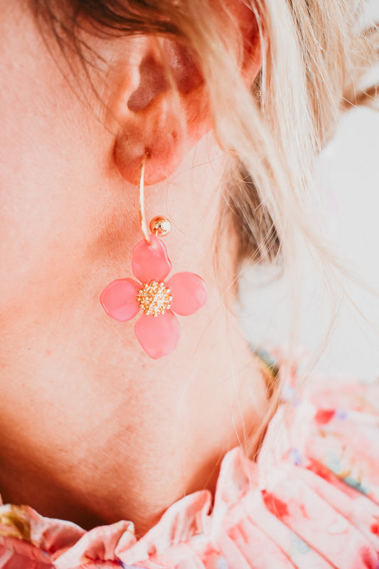 Flower Hoop Earring - Pink