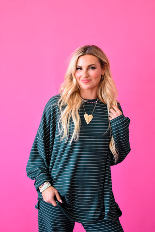 Nyah Striped Tunic Top in Forrest Green