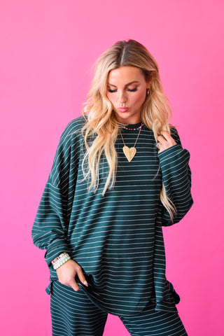 Nyah Striped Tunic Top in Forrest Green