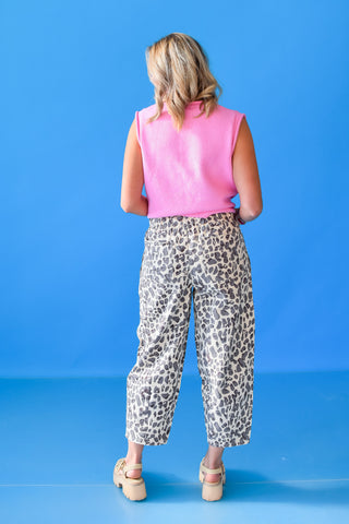 Candace Leopard Barrel Jeans in Ecru RESTOCK