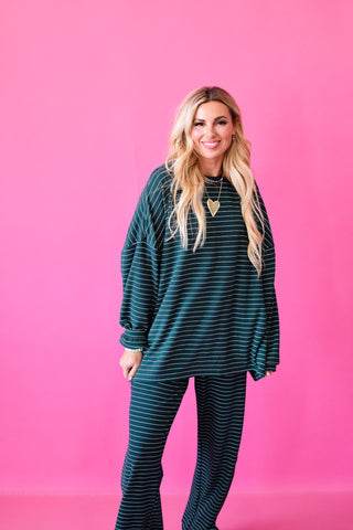 Nyah Striped Tunic Top in Forrest Green