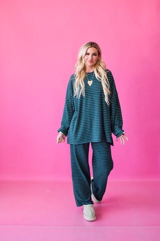 Nyah Striped Tunic Top in Forrest Green
