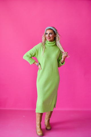 Sophia Midi Sweater Dress In Lime