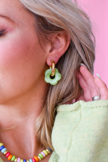 Green Floral Hoop Earrings