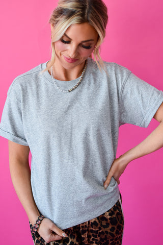 Galina Boxy Fit Tee in Heather Grey
