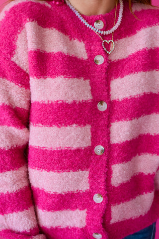 Natalie Brushed Striped Cardigan In Pink