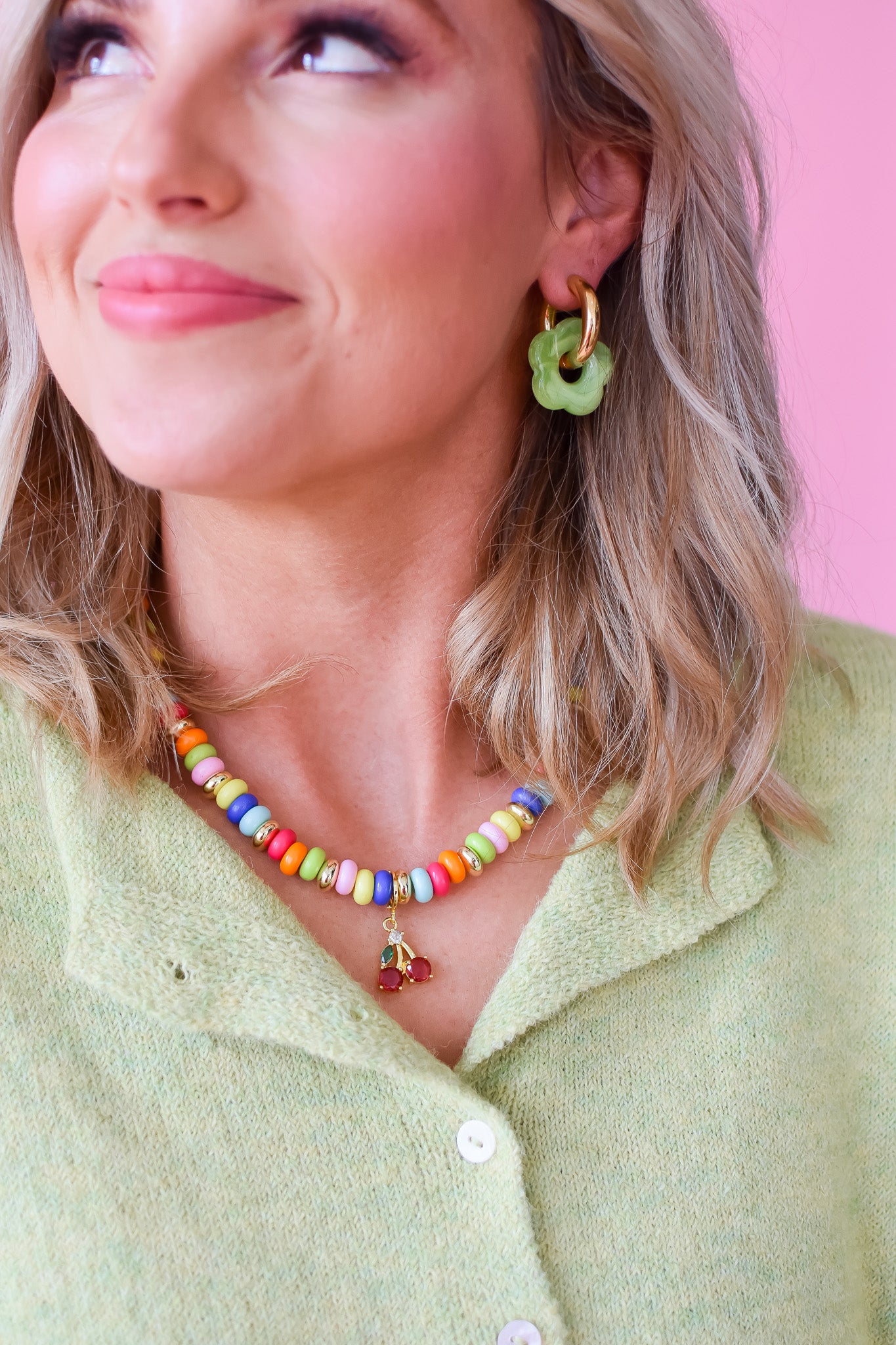 Green Floral Hoop Earrings