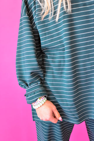 Nyah Striped Tunic Top in Forrest Green