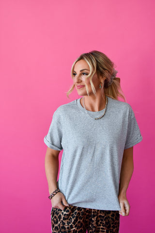 Galina Boxy Fit Tee in Heather Grey