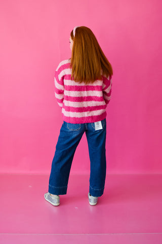 Natalie Brushed Striped Cardigan In Pink