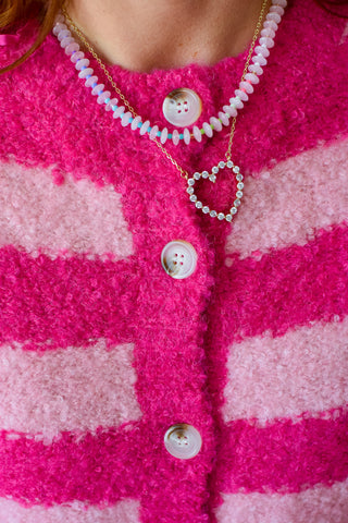 Natalie Brushed Striped Cardigan In Pink