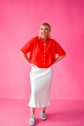 Dricella Satin Polka Dot Midi Skirt